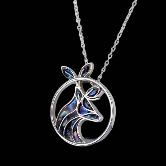 Abalone Deer Sterling Silver Necklace - Picture 1 of 4